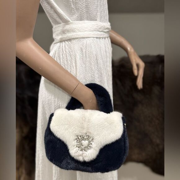 Colorblock Handmade Luxury Real Mink Fur Top Handle Bag/Shoulder Bag/Crossbody - Picture 4 of 16